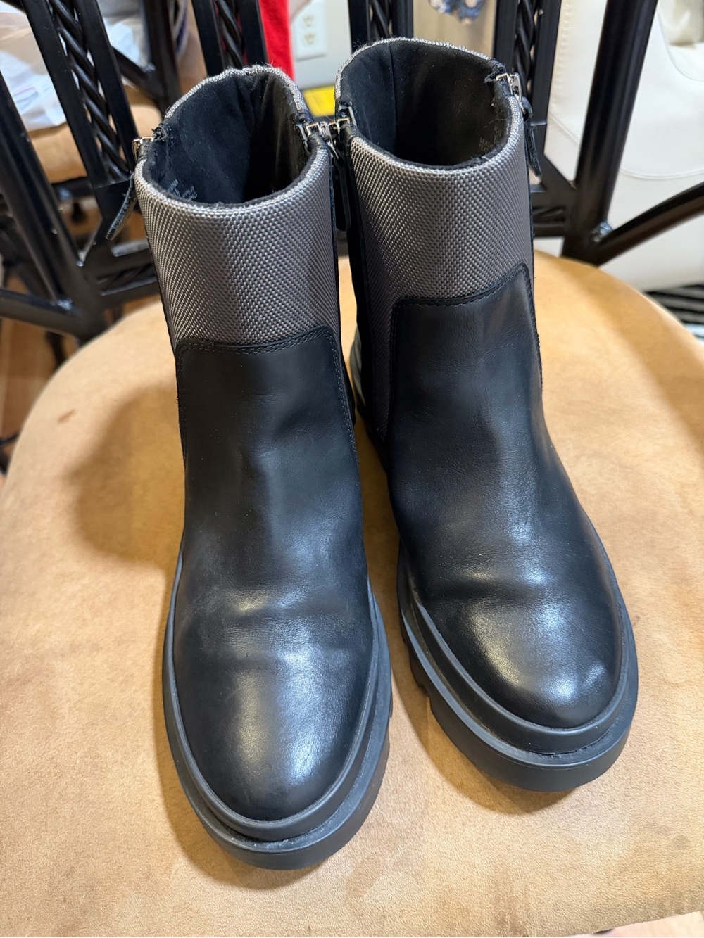 Vince Camuto Black Leather & Gray Fabric Ankle Boots